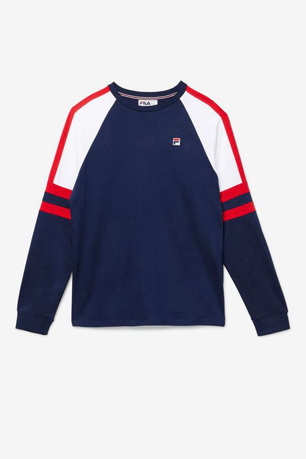 Fila Mekong Long Sleeve Men's Tee - Navy/White/Red,NZ 217-21485